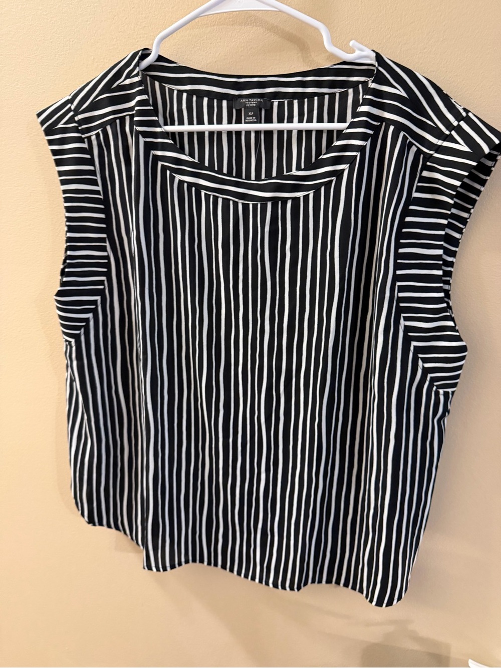 Ann Taylor Sleeveless Black & White Striped Top size XL Petite
